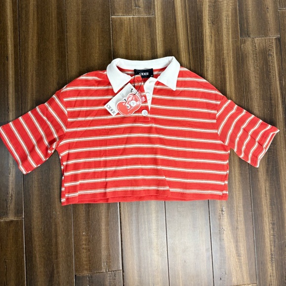 NWT Cider Size XS Striped Crop Top Henley Short Sleeve Shirt y2k - Picture 2 of 4